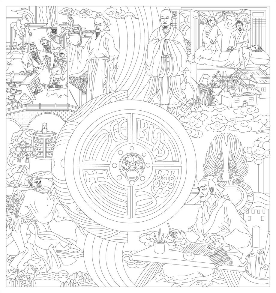 中醫(yī)文化浮雕雕塑原創(chuàng)手繪設(shè)計(jì)稿