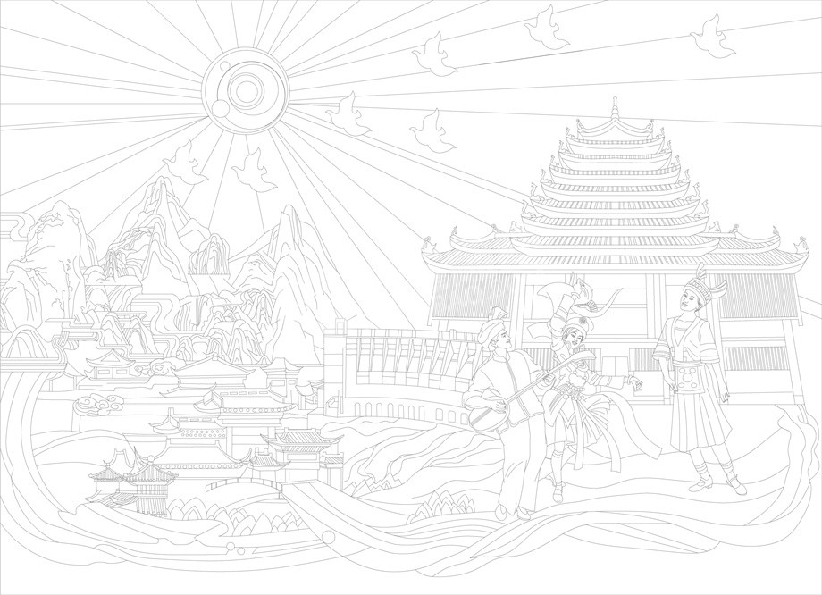 民族團結浮雕雕塑原創手繪設計稿